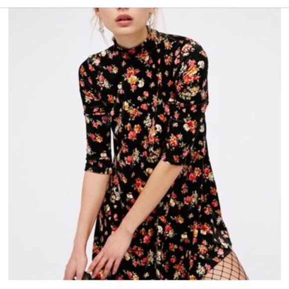 Free People Black Bouquet Babe Velvet Mini Dress - Picture 1 of 7